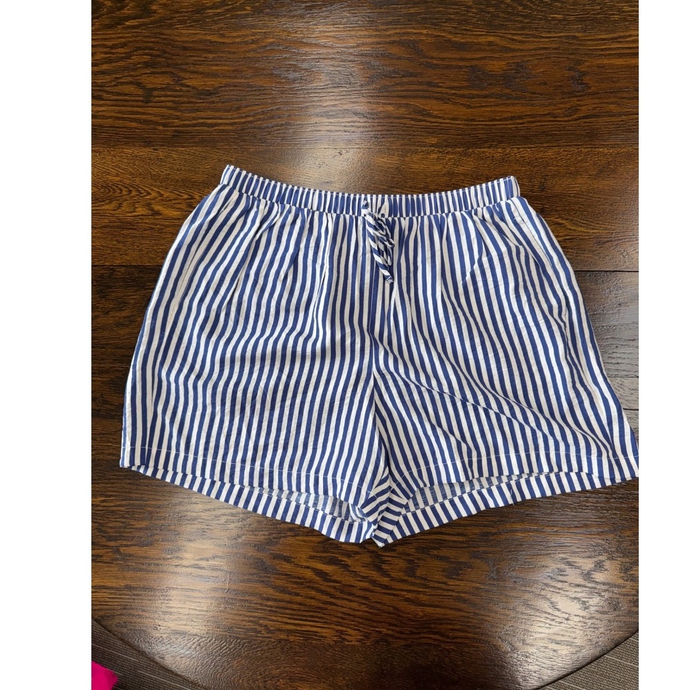 Torrid Rocker Stripe Medieval Blue Crinkle Tie Waist Shorts Size 00 M/L 10 NEW